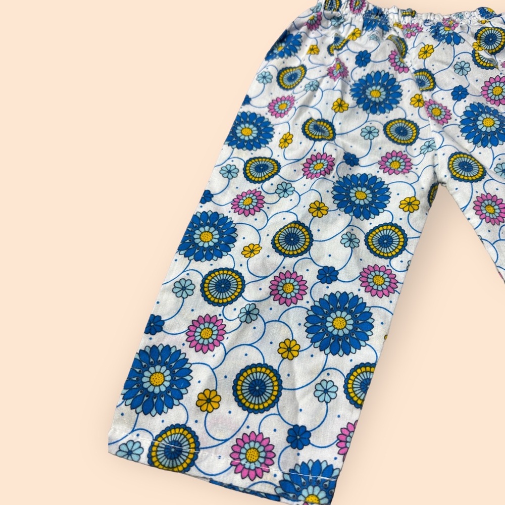 Vintage Baby/Toddler Blue Yellow Pink Flower Button Down Pants Set Retro - Picture 10 of 14